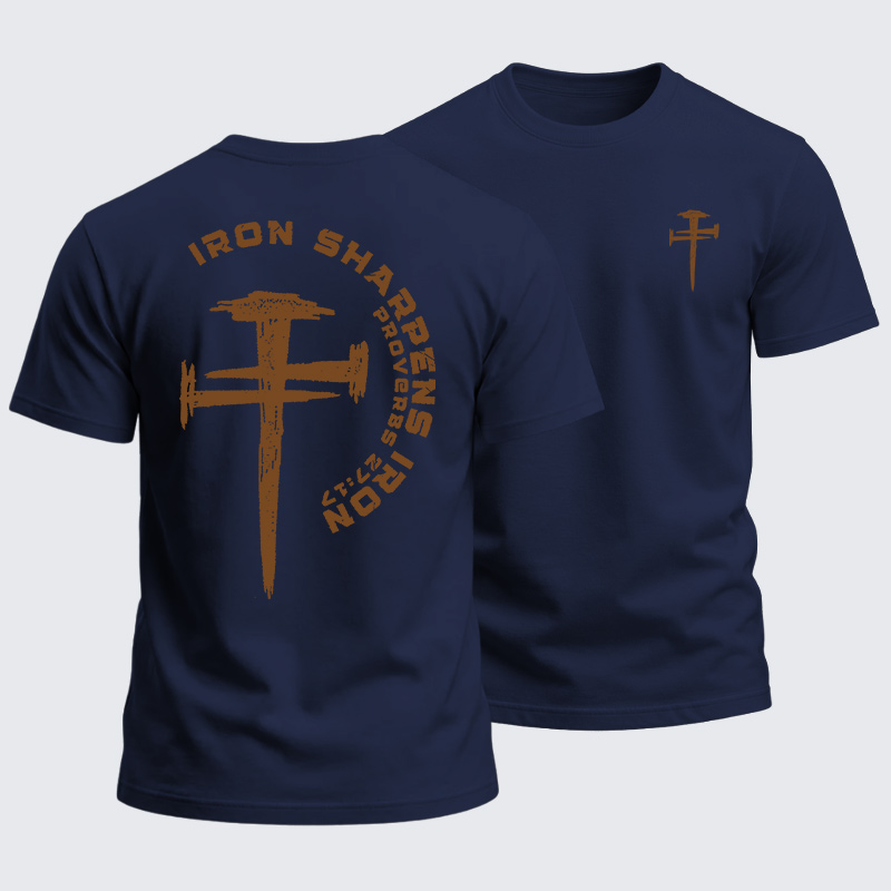 Heavyweight Cotton Tee - Christian Cross Iron Sharpens Iron