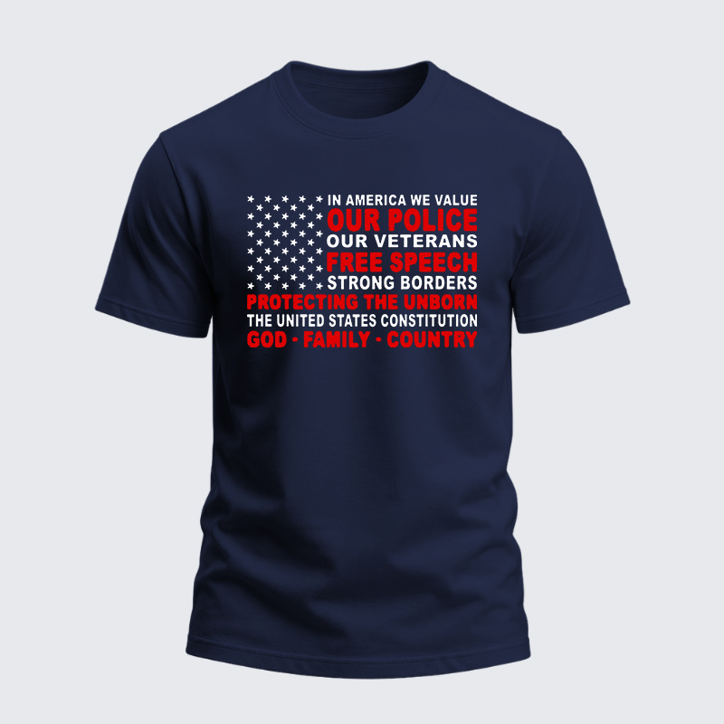 Heavyweight Cotton Tee - In America We Value Our Police