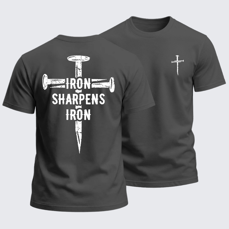 Heavyweight Cotton Tee - Christian Cross Iron Sharpens Iron