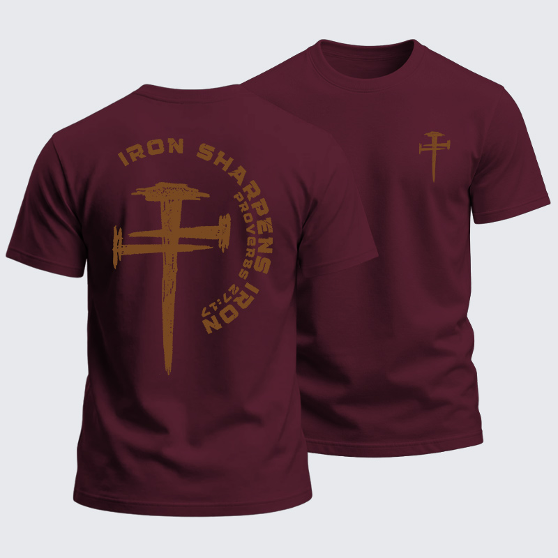 Heavyweight Cotton Tee - Christian Cross Iron Sharpens Iron