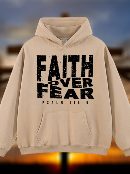 Faith Over Fear Jesus God Christian Plush Fleece-Lined Hoodie