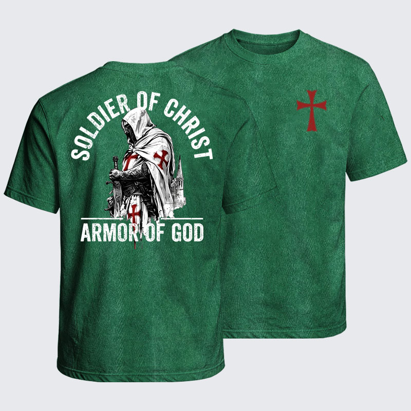 Washed T-Shirt - Soldier of Christ Armor Of God Crusader Spirit