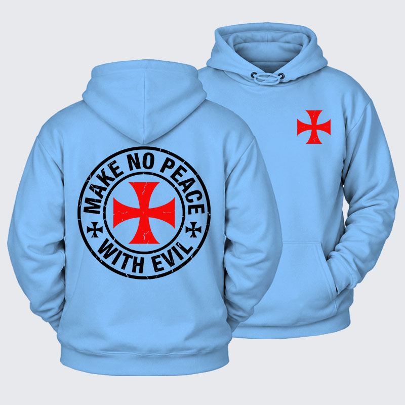 Plush Fleece-Lined Hoodie - Make No Peace with Evil Knight Templar Cross