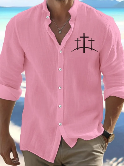 Men's Cross Printed Simple Resort Casual Shirt