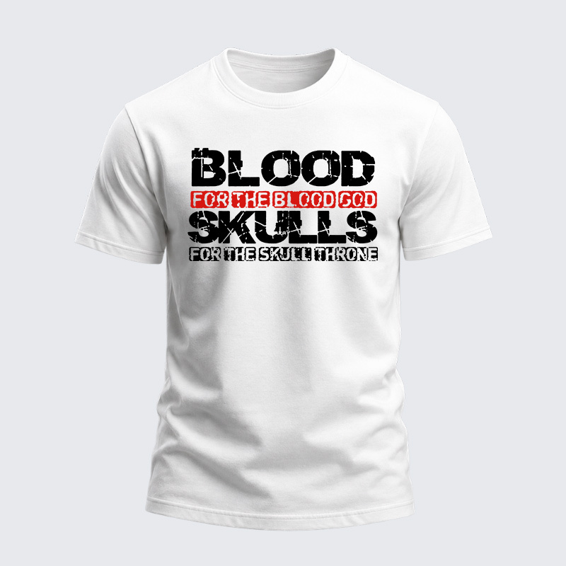 Heavyweight Cotton Tee - Blood For The Blood God Skulls For The Skull Throne