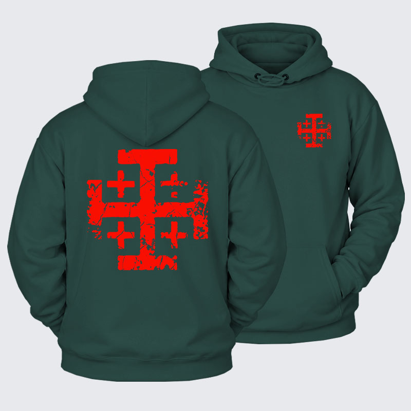 Plush Fleece-Lined Hoodie - Knights Templar Jerusalem Cross