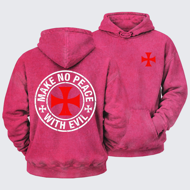Washed Hoodie - Make No Peace with Evil Knight Templar Cross