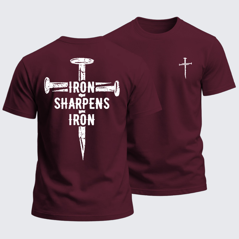 Heavyweight Cotton Tee - Christian Cross Iron Sharpens Iron