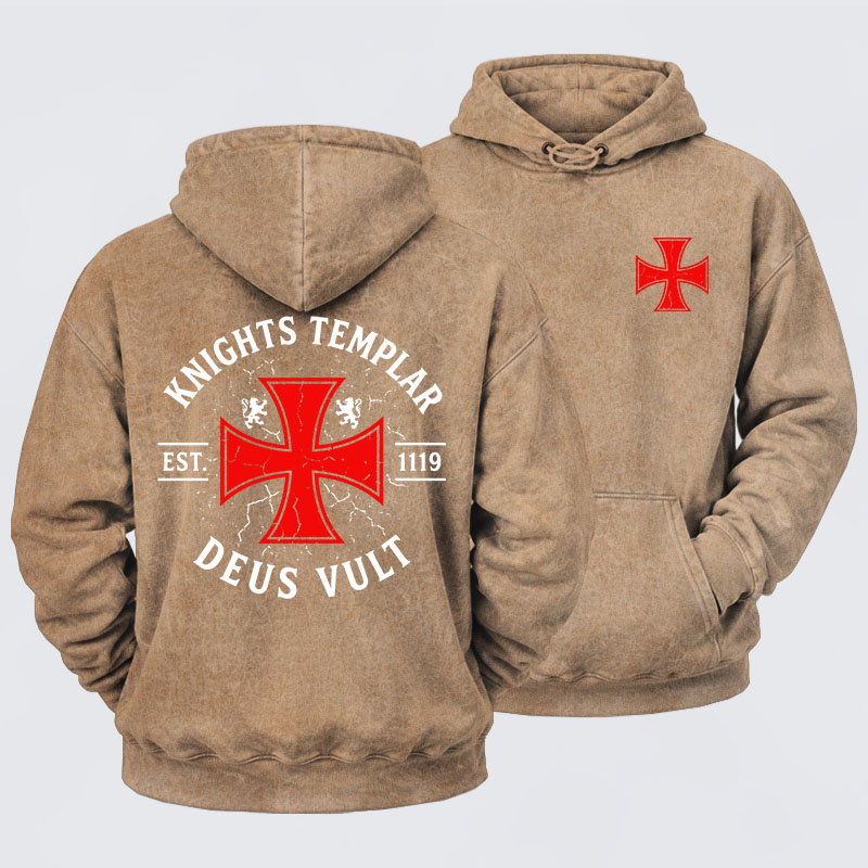 Washed Hoodie - Knights Templar Deus Vult