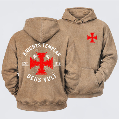 Washed Hoodie - Knights Templar Deus Vult