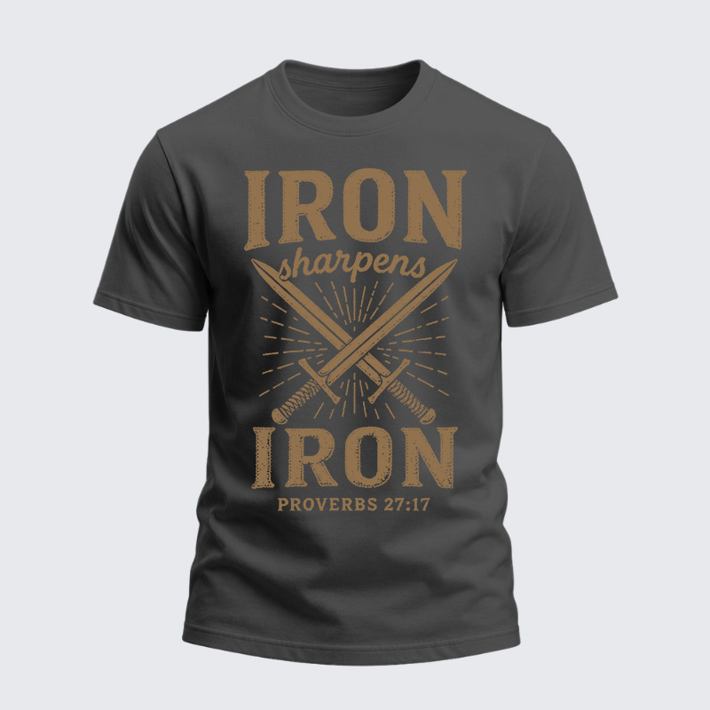 Heavyweight Cotton Tee - Christian Cross Iron Sharpens Iron