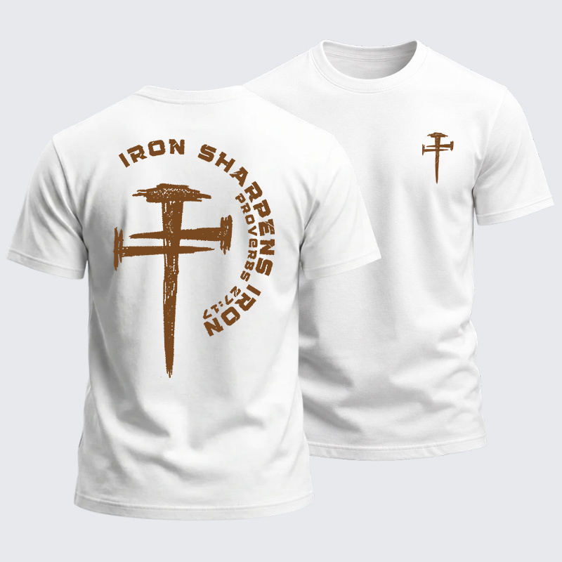 Heavyweight Cotton Tee - Christian Cross Iron Sharpens Iron