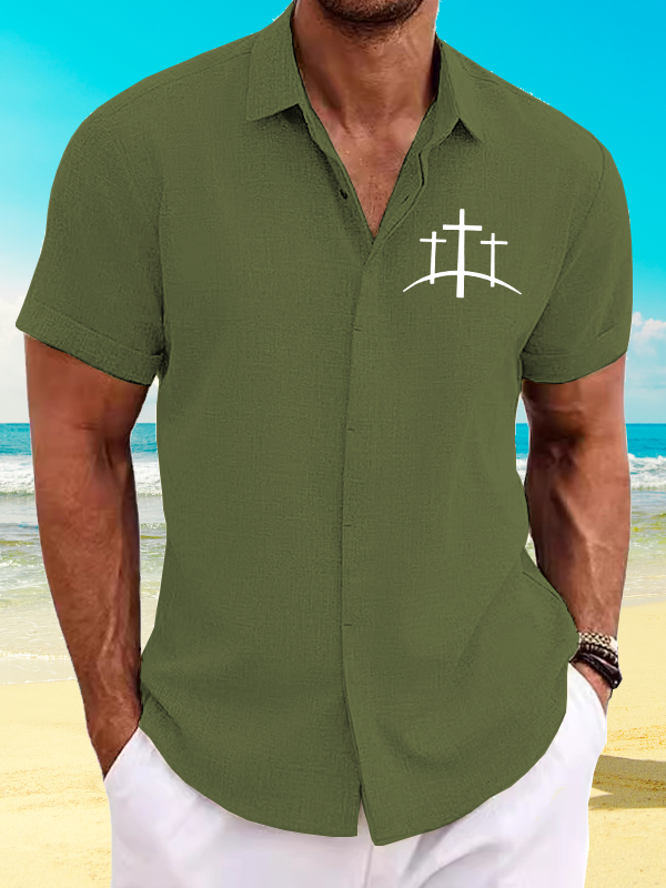 Men's Cross Printed Simple Resort Short Sleeve Shirt