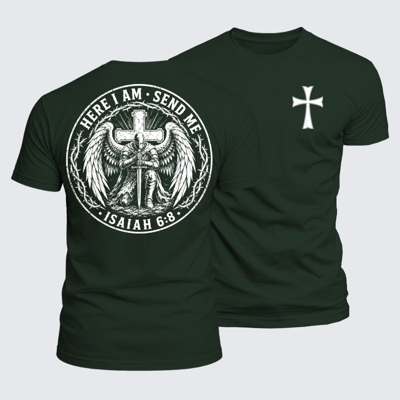 Luxe Mercerized Cotton Tee - Here I Am Send Me Isaiah 6:8 Knight Templar Crusader