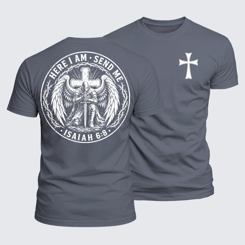 Luxe Mercerized Cotton Tee - Here I Am Send Me Isaiah 6:8 Knight Templar Crusader