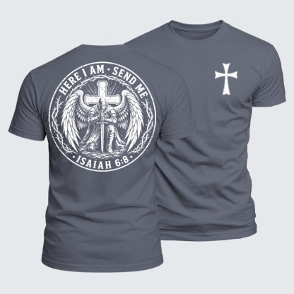 Luxe Mercerized Cotton Tee - Here I Am Send Me Isaiah 6:8 Knight Templar Crusader