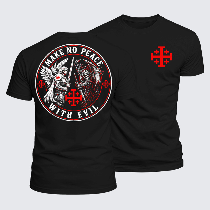 Luxe Mercerized Cotton Tee - Make No Peace with Evil  Jerusalem Cross