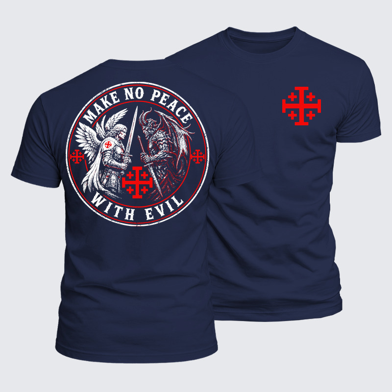 Luxe Mercerized Cotton Tee - Make No Peace with Evil  Jerusalem Cross