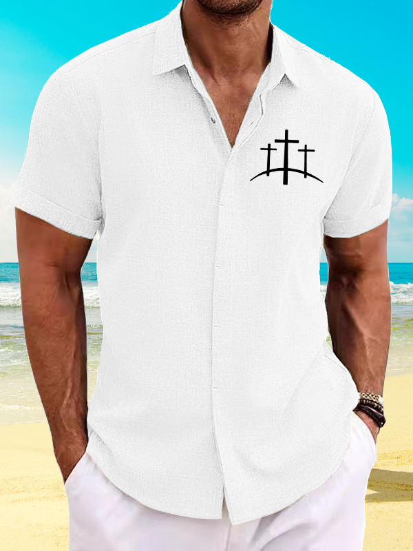 Men's Cross Printed Simple Resort Short Sleeve Shirt