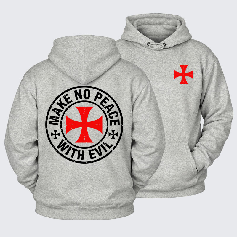 Plush Fleece-Lined Hoodie - Make No Peace with Evil Knight Templar Cross