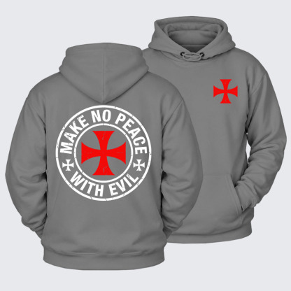 Plush Fleece-Lined Hoodie - Make No Peace with Evil Knight Templar Cross
