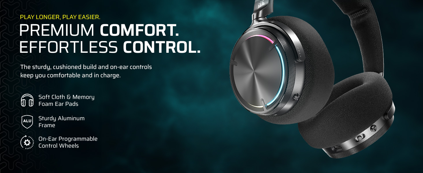 memory foam headset; aluminium frame; memory foam ear cups; on ear controls