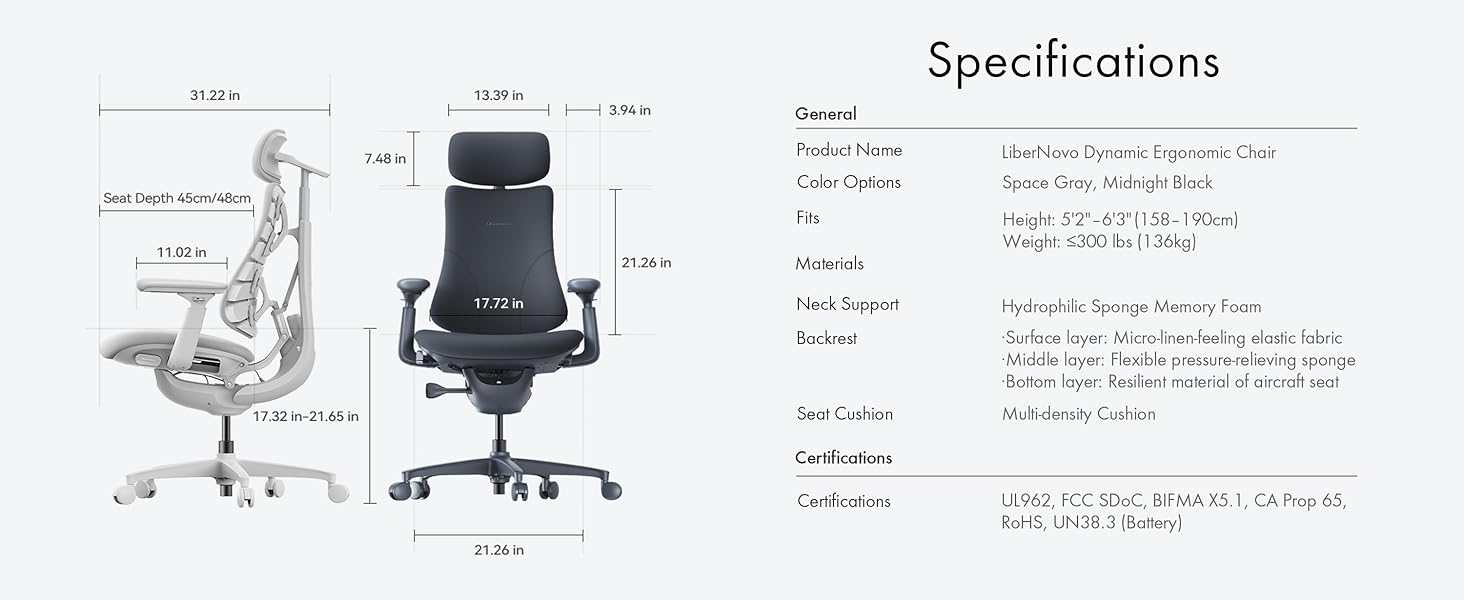 Libernovo Dynamic Ergonomic Office Chair Desk Chair for Home Office Gaming Long Hours Use
