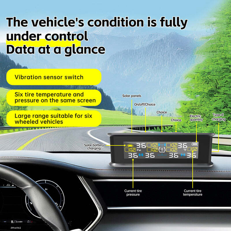 Solar Tire Pressure Monitor System with 6 Sensors