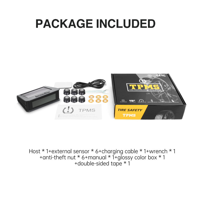 Solar Tire Pressure Monitor System with 6 Sensors