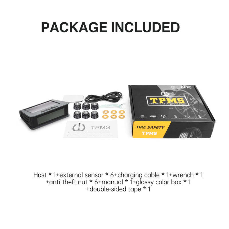 Solar Tire Pressure Monitor System with 6 Sensors