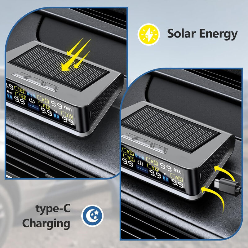 Solar Tire Pressure Monitor System with 6 Sensors