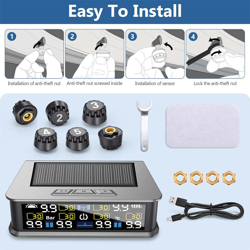 Solar Tire Pressure Monitor System with 6 Sensors