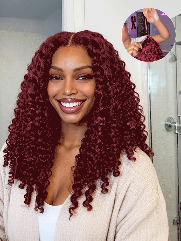 Skylar #99J Burgundy Burmese Curly Wig Bleached Knots Glueless Wigs 13x4 13x6 Lace Front Human Hair Wigs Pre Plucked-wigflash