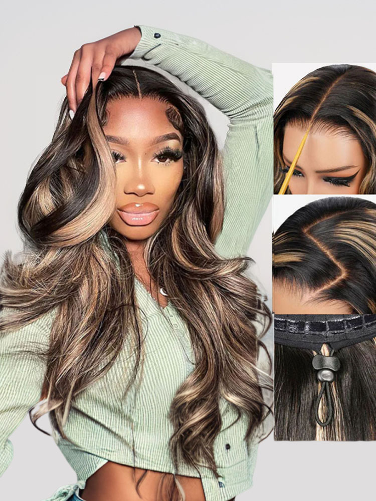 Harper Balayage Highlight Glueless Wigs Silky Straight With Drawstring 13x6  100% Human Hair Wig