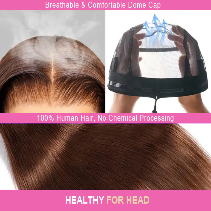 Vera Chocolate Brown Bleached Knots Glueless 13x6 Body Wave Straight Lace Front Human Hair Wigs Pre Plucked with Drawstring-wigflash