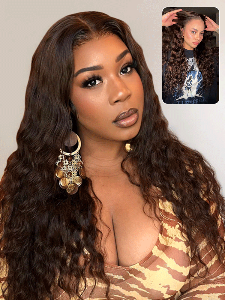 Isabella Chocolate Brown Bleached Knots Glueless 13x6 Bohemian Curl Lace Front Human Hair Wigs Pre Plucked with Drawstring-wigflash