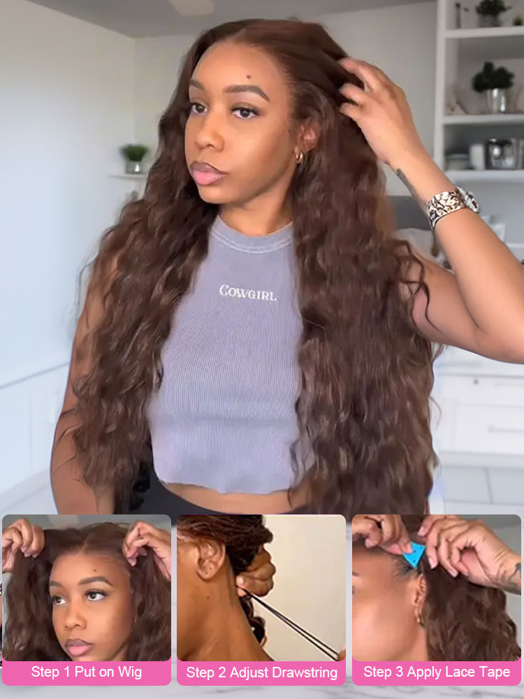 Isabella Chocolate Brown Bleached Knots Glueless 13x6 Bohemian Curl Lace Front Human Hair Wigs Pre Plucked with Drawstring-wigflash