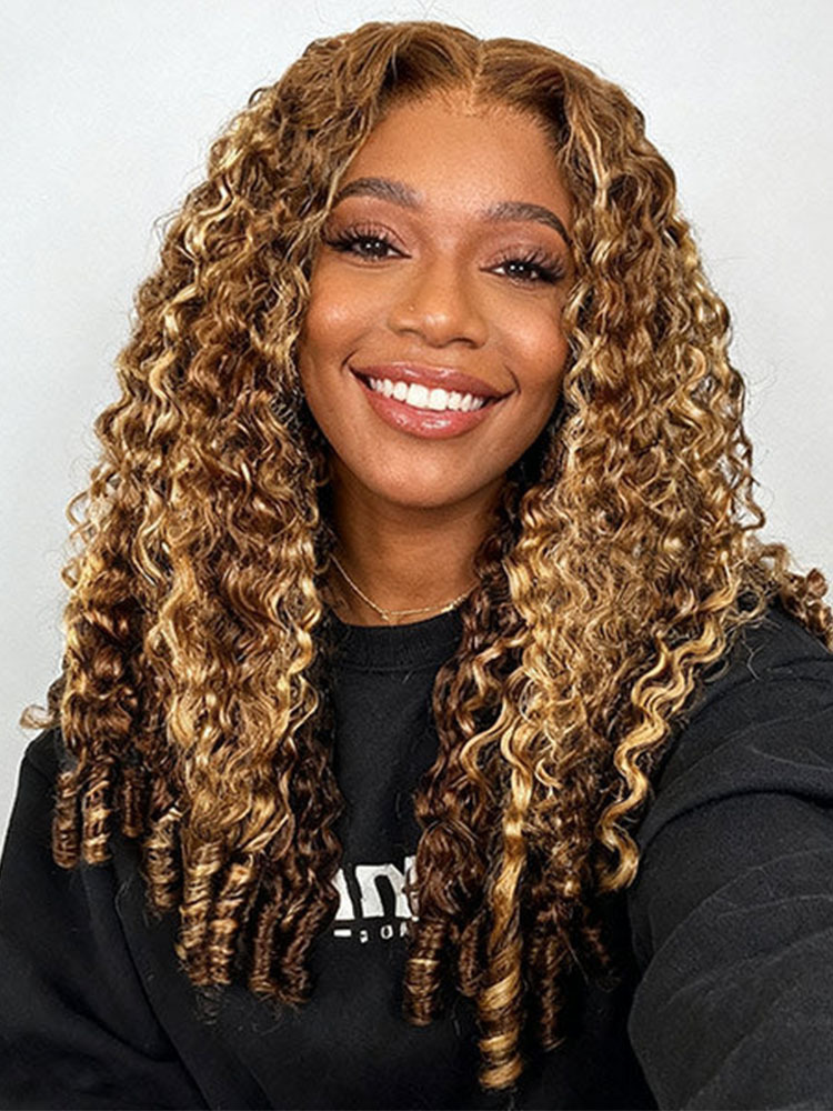 Claire Highlight 4/27 Honey Blonde Burmese Curly Wig Bleached Knots Glueless Wigs 13x4 13x6 Lace Front Human Hair Wigs Pre Plucked-wigflash