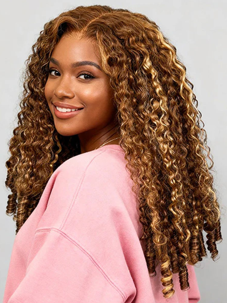 Claire Highlight 4/27 Honey Blonde Burmese Curly Wig Bleached Knots Glueless Wigs 13x4 13x6 Lace Front Human Hair Wigs Pre Plucked-wigflash