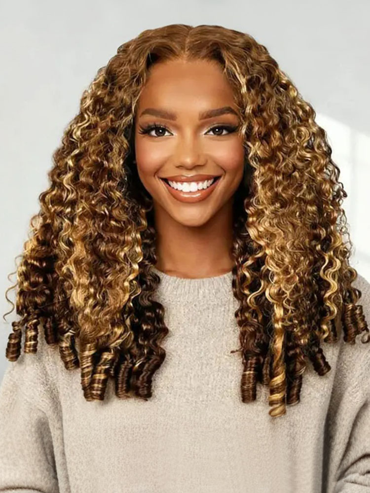 Claire Highlight 4/27 Honey Blonde Burmese Curly Wig Bleached Knots Glueless Wigs 13x4 13x6 Lace Front Human Hair Wigs Pre Plucked-wigflash