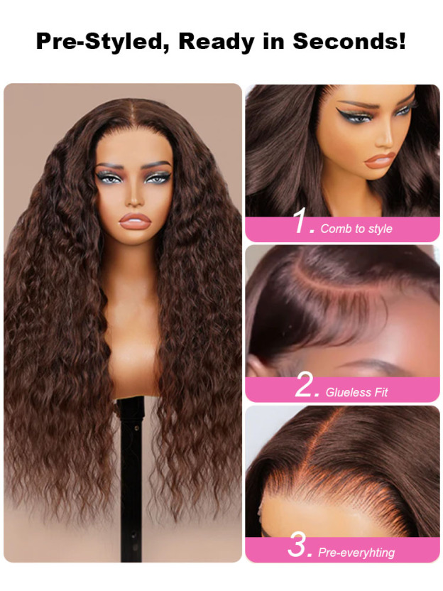 Isabella Chocolate Brown Bleached Knots Glueless 13x6 Bohemian Curl Lace Front Human Hair Wigs Pre Plucked with Drawstring-wigflash