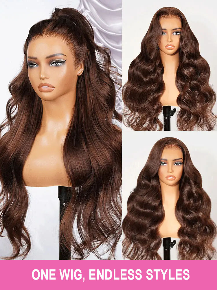 Vera Chocolate Brown Bleached Knots Glueless 13x6 Body Wave Straight Lace Front Human Hair Wigs Pre Plucked with Drawstring-wigflash
