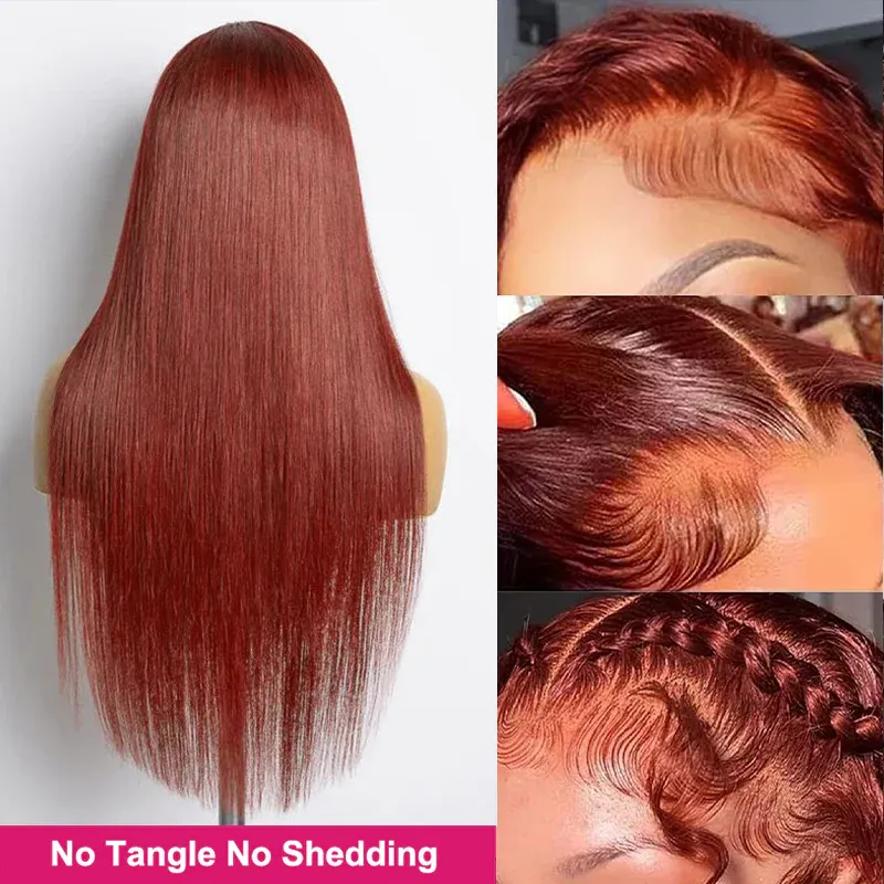 Lark Reddish Brown Bleached Knots Glueless 13x6 Body Wave Straight Lace Front Human Hair Wigs Pre Plucked with Drawstring-wigflash