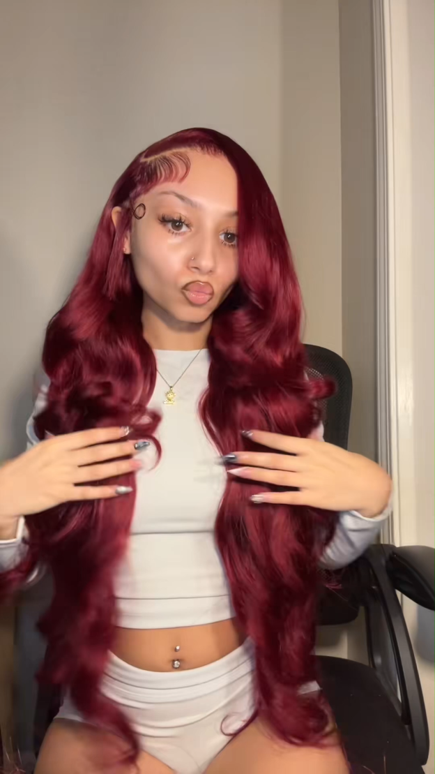 Daisy Burgundy 99J Bleached Knots Glueless 13x6 Body Wave Straight Lace Front Human Hair Wigs Pre Plucked with Drawstring