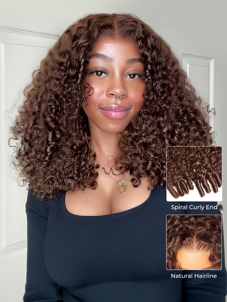 Stella #4 Brown Burmese Curly Wig Bleached Knots Glueless Wigs 13x4 13x6 Lace Front Human Hair Wigs Pre Plucked-wigflash