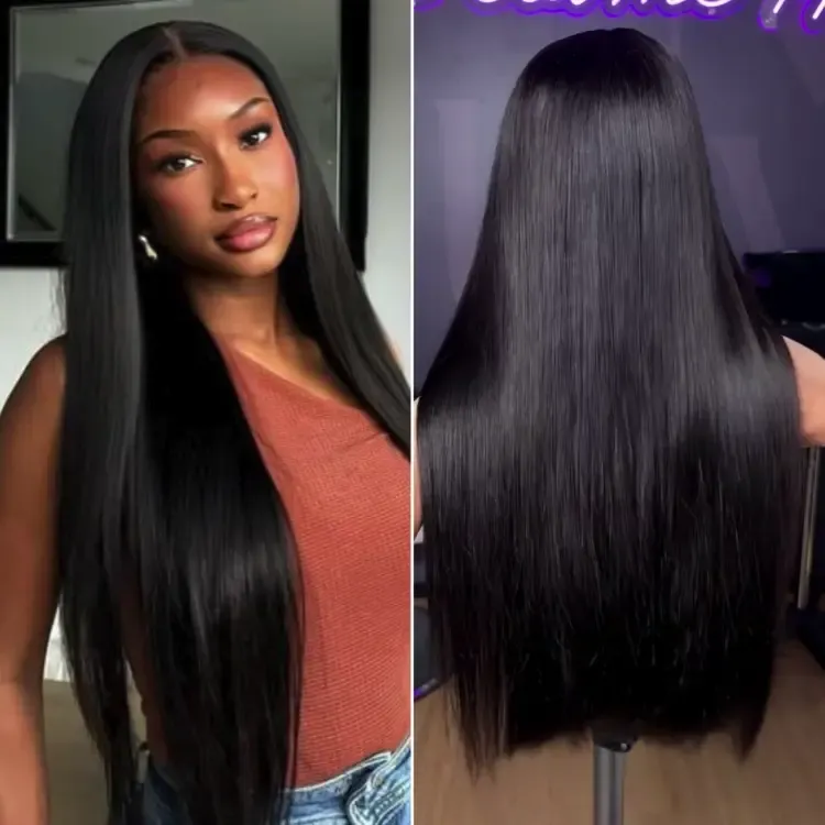 Liv 5x5 Straight Ready to Go Glueless Human Hair Wigs Pre Bleached Lace Closure Wig with Drawstring