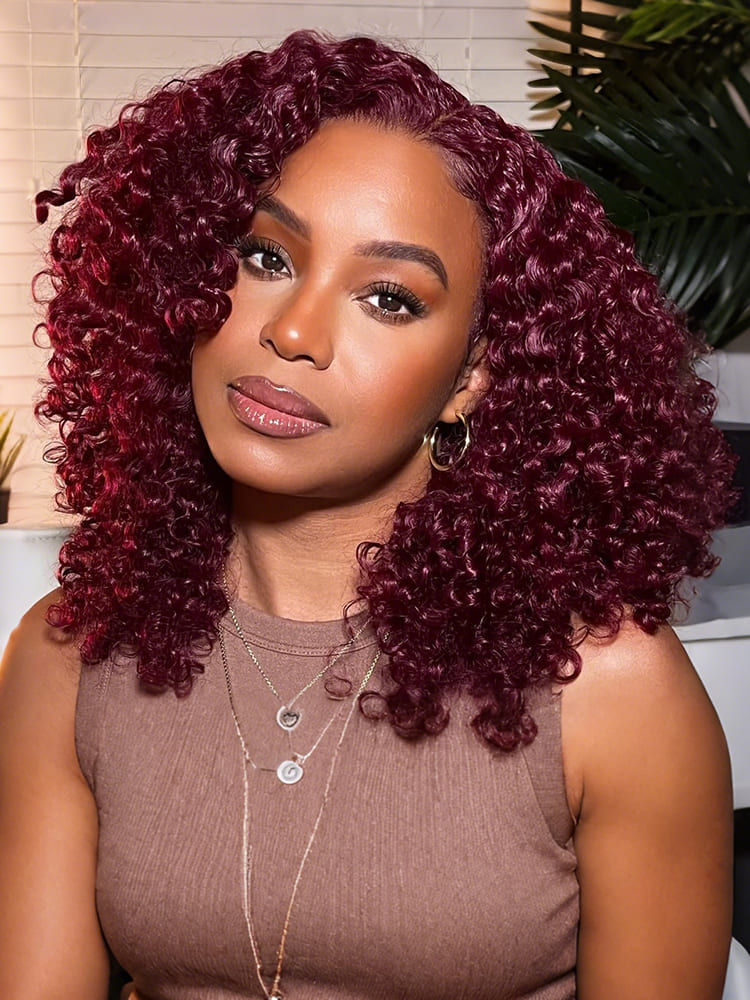 Skylar #99J Burgundy Burmese Curly Wig Bleached Knots Glueless Wigs 13x4 13x6 Lace Front Human Hair Wigs Pre Plucked-wigflash