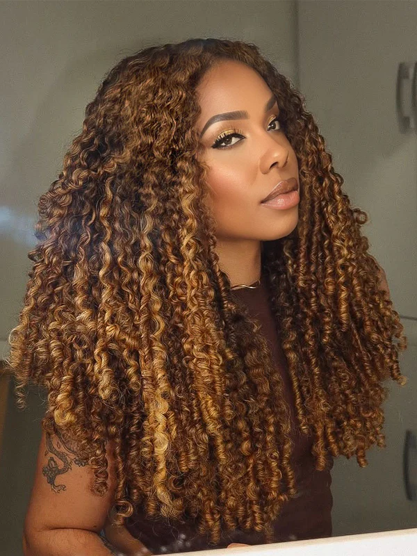 Zendaya 3 IN 1 P4/27 Hightlight Burmese Curly Half Wig Glueless Wig Beginner Friendly with Draw-strings Flip Over Wigs-wigflash