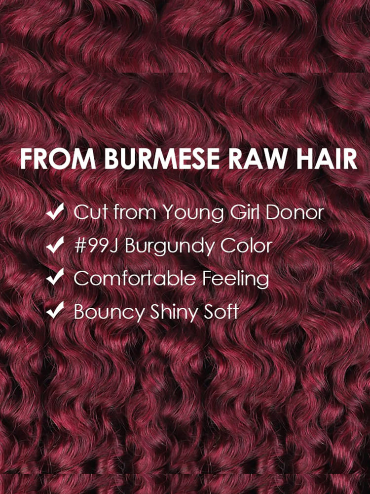 Skylar #99J Burgundy Burmese Curly Wig Bleached Knots Glueless Wigs 13x4 13x6 Lace Front Human Hair Wigs Pre Plucked-wigflash