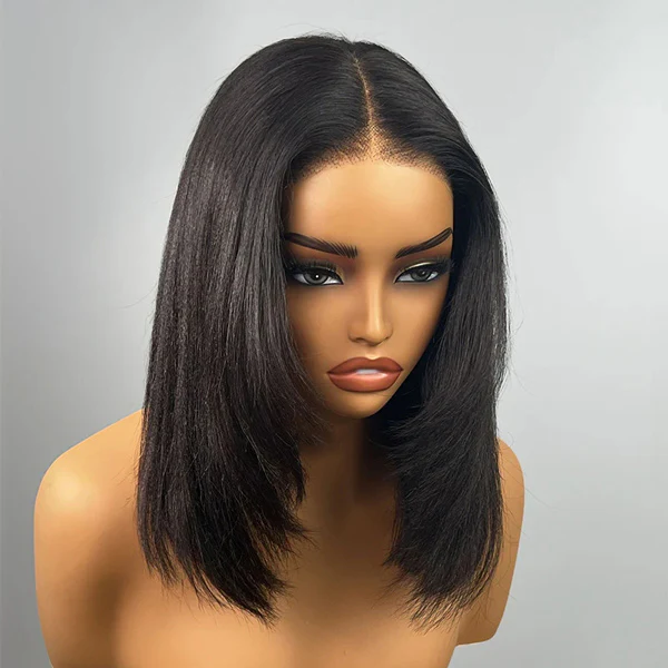 Evelyn Glueless Layered Cut Yaki Straight Wear Go Wig Pre-Cut 9x6 T Part Lace Bob Wig With Elastic Drawstring-wigflash